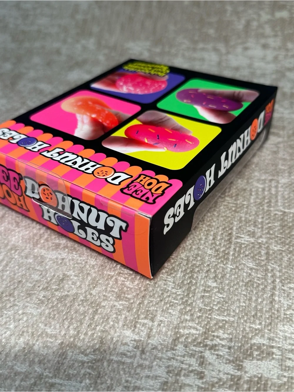 Schylling NeeDoh Donut Holes 4 pack Stress Balls - Pink, Orange & Purple